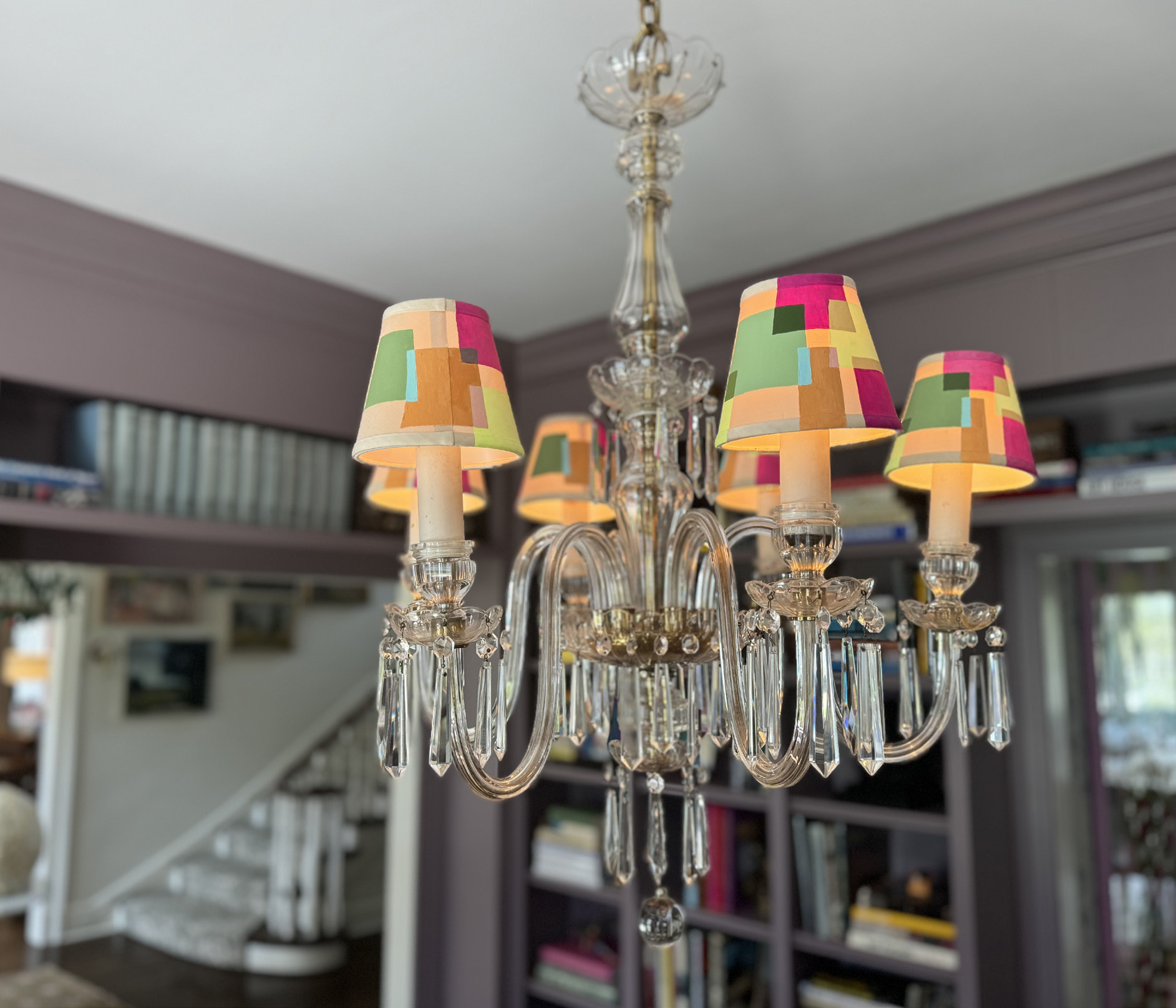Chandelier with patchwork shades